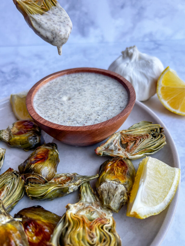 Artichokes with Creamy Roasted Garlic Dip