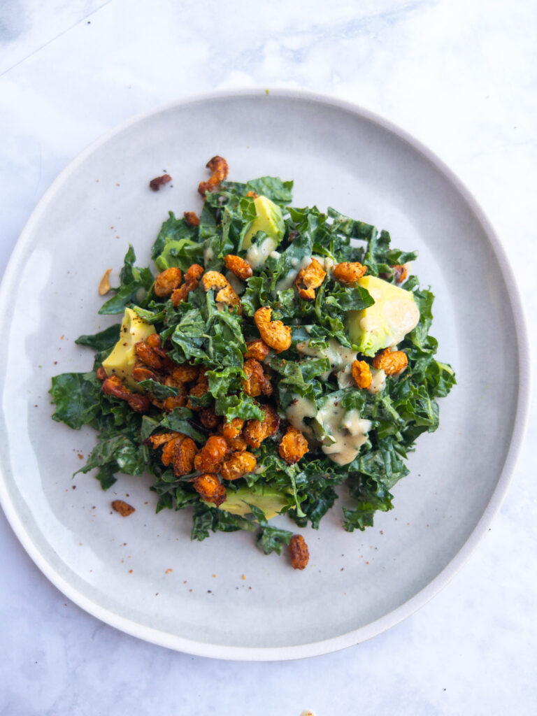 Kale Caesar and Crunchy White Bean Salad