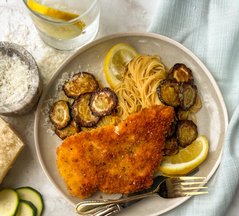 Zucchini Spaghetti & Crispy Chicken Cutlets