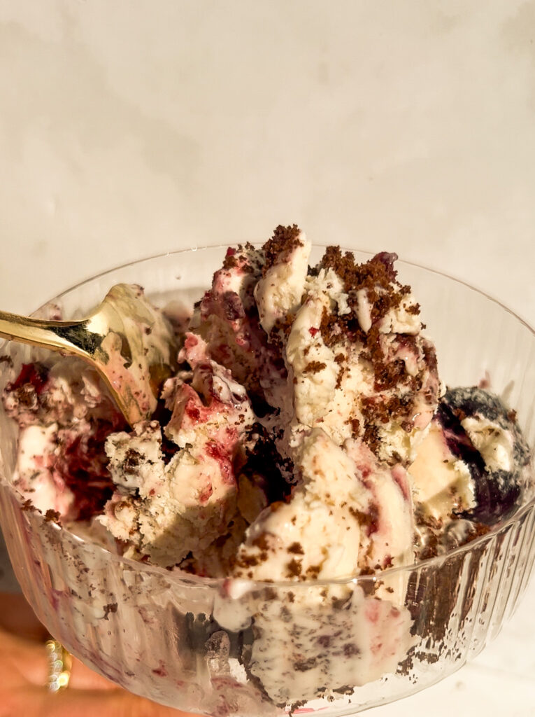 Cherry No Churn Ice Cream with Chocolate Crunchies